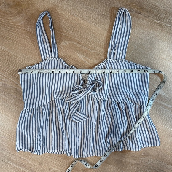 American Eagle Tie-Front‎ Babydoll Sleeveless Striped Blue Blouse Womens XL - Picture 8 of 13